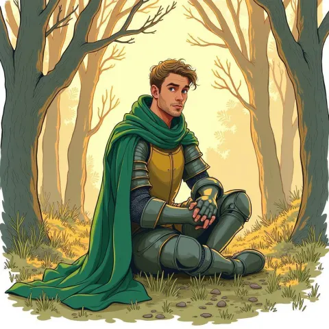 Whiteboard Knight in Green and Gold Forest