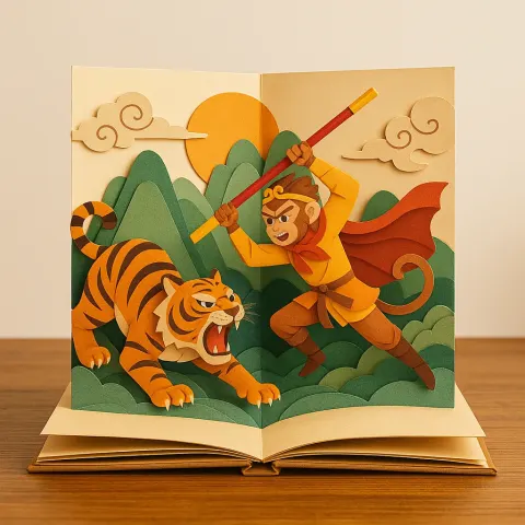Multi-layered Foldable Paper Sculpture Displayed Within a Pop-up Book