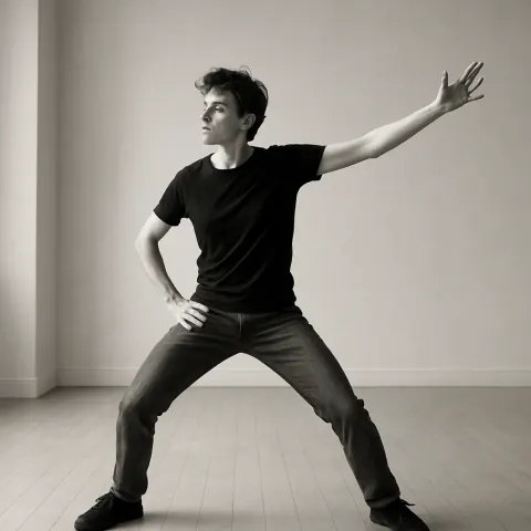 Person Adopts a Dynamic and Uneven Stance