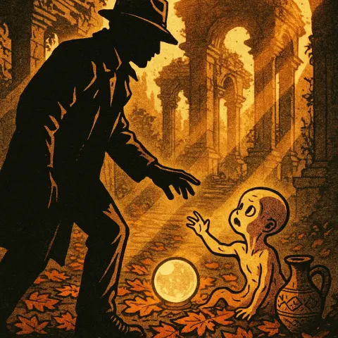 Hero Character—their Fedora and Long Coat's Silhouette Sharply Carved