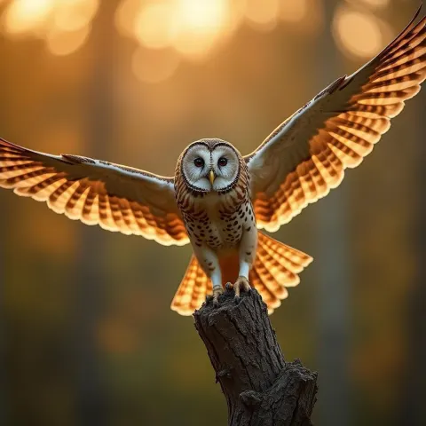 Owl Swooping With Wings Fully Spread