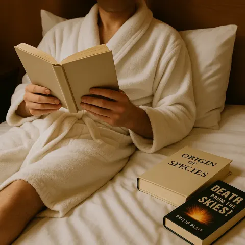Person Reclines on a Bed Wearing a White Robe