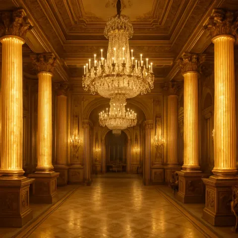 Luxurious Interior Featuring Grand Illuminated Columns