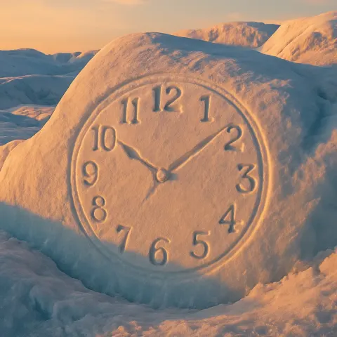 Embossed Wall Clock Materializes from Subtractive Erasures Upon Arctic Glaciers