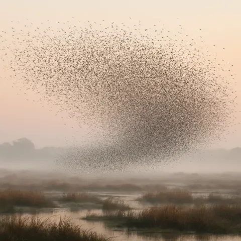 Vast Flock of Countless Tiny Birds Takes Flight Simultaneously