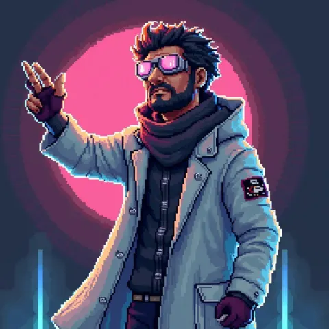 Futuristic Scientist in Retro Pixel Style