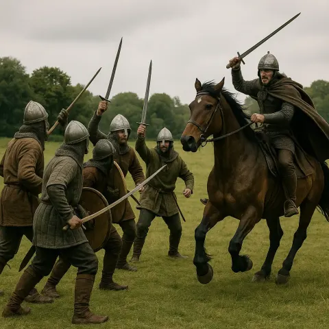 Group of People in Improvised Medieval Battle Attire Face