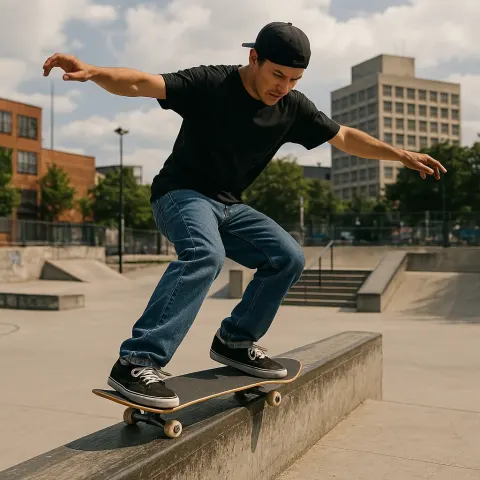 Skateboarder Gliding His Board