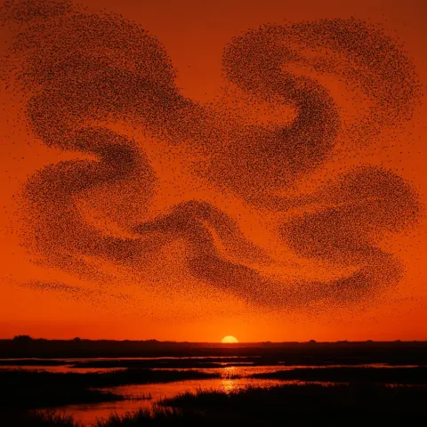 Vast Flock of Countless Birds Forms Intricate