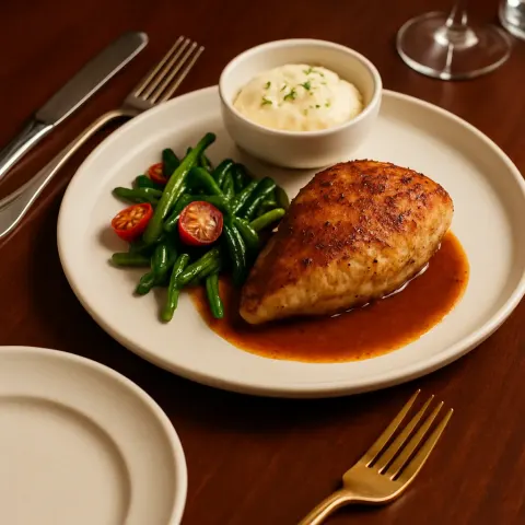 Enticing Dish Is Artfully Presented on a Circular Ivory Plate