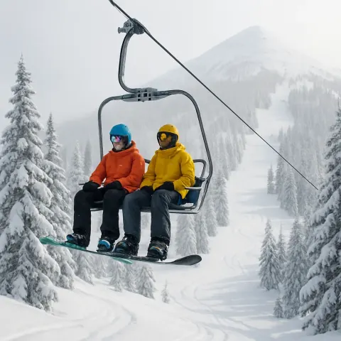 Two Snowboarders Wearing Colorful Winter Jackets and Helmets Sit