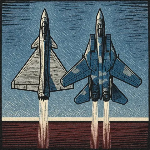 Two Warplanes Ascend Against a Simple
