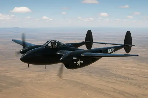 Black Navy Aircraft with a Unique Twin-boom Design