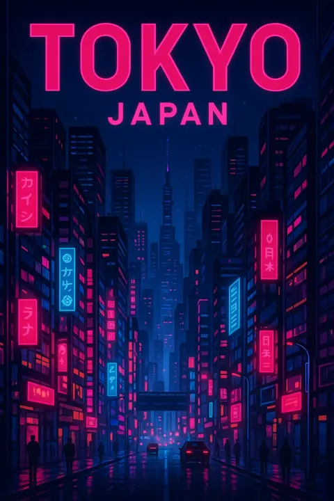 Showcasing a Futuristic Neon Cityscape of Tokyo
