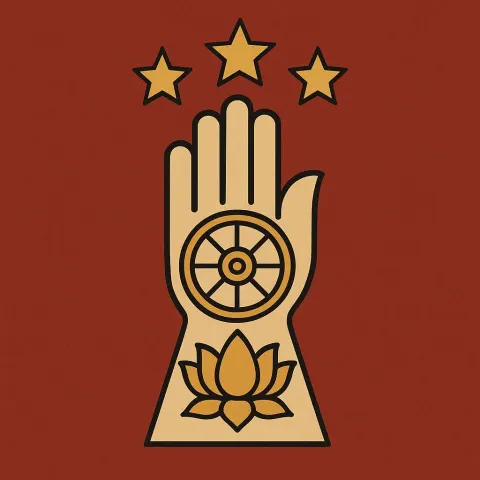 Depict a Jain Symbol Showing a Hand Containing a Lotus
