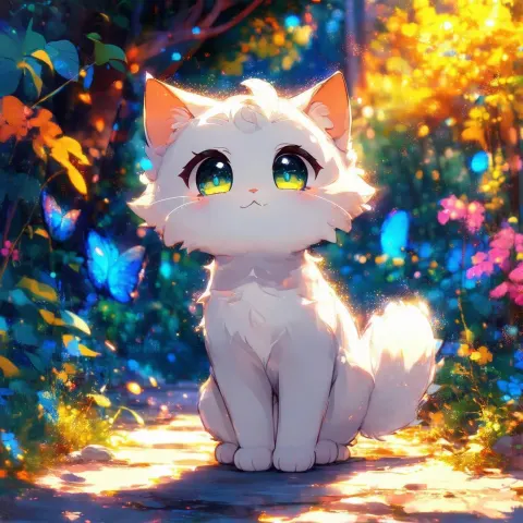 Wide Eyed Anime Cat With Fluffy Tail