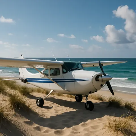 Light Aircraft Positioned on a Sandy Dune Close