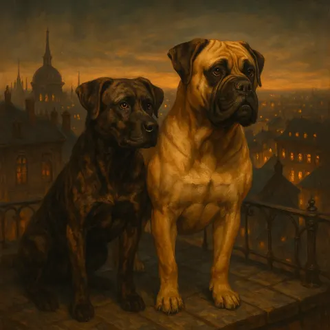 Brindle Bull Mastiff Exuding an Intelligent Gaze Stands