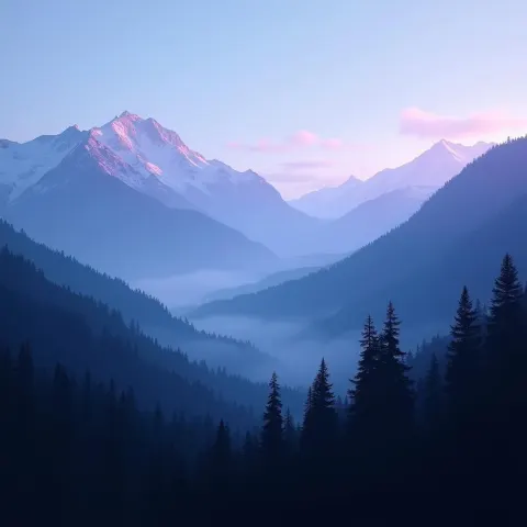 Misty Mountains in Blue and Purple Cinema