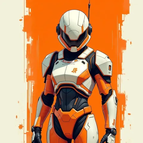 Orange Pop Art Warrior in Geometric Shapes