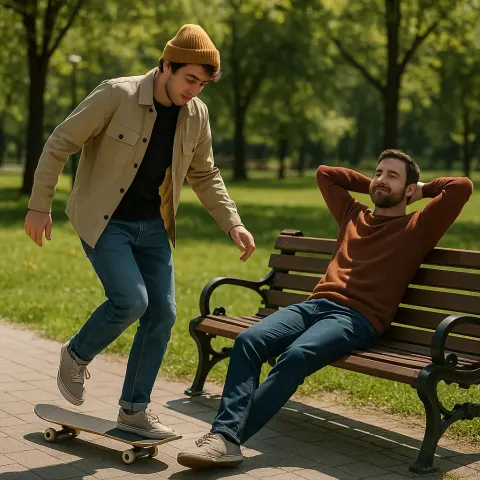 One Man Is Getting Off a Skateboard