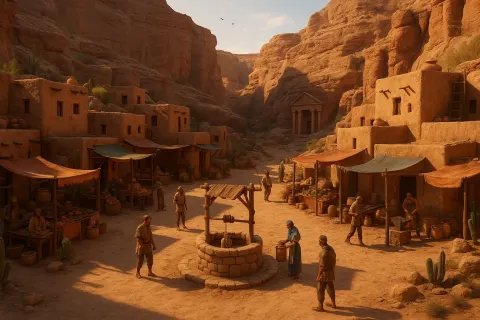 Ultra-realistic 3D Scene of a Desert Village Nestled