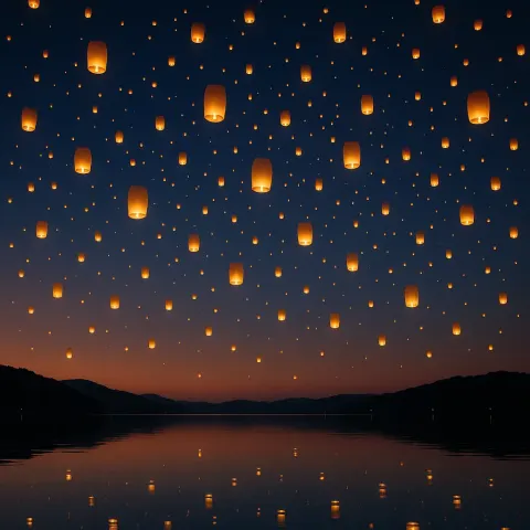 Thousands of Glowing Lanterns Ascend into the Twilight Sky