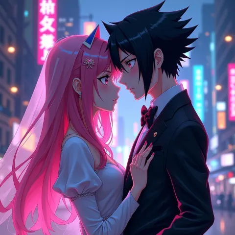 Sasuke and Sakura Neon Wedding Portrait