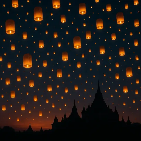 Thousands of Glowing Paper Lanterns Ascend into the Twilight Sky