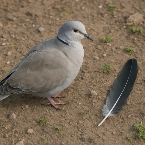 Dove with Gray Plumage Lies on the Ground