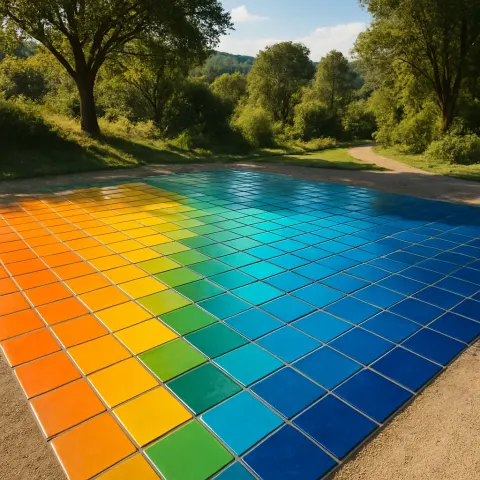 Artistic Outdoor Installation Showcases a Vibrant Grid of Vividly