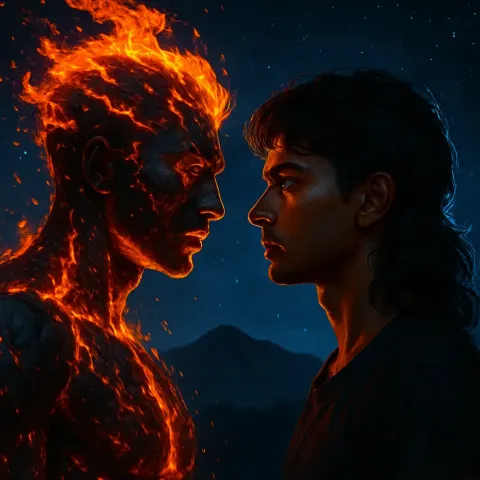 Volcanic-fiery Figure with Cupid's Bow Lips and a South Asian