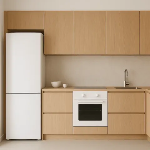 Modern Kitchen Design Highlights Natural Wood Cabinets Complemented