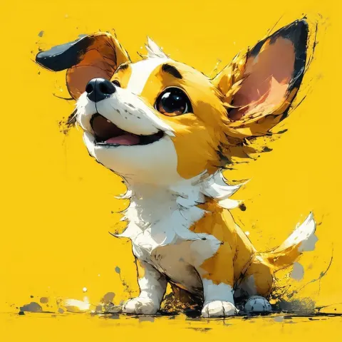 Playful Anime Dog on Yellow Shirt