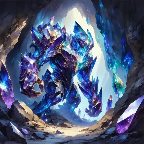 Gemstone Golem Shambling Through Crystal Caverns