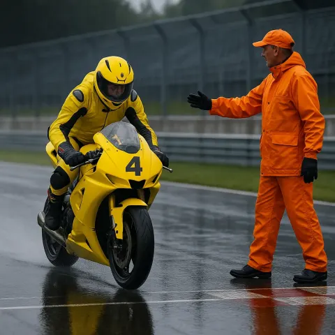 Motorcyclist in Yellow Gear on a Bright Yellow Racing Bike