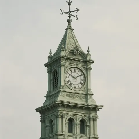Pale Green Clock Tower with Ornate