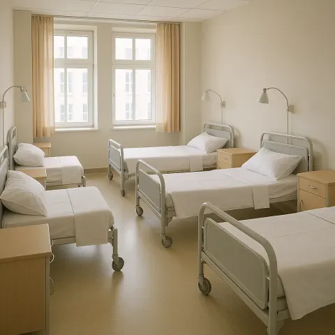 Simple Hospital Ward with Multiple Neatly Arranged Beds