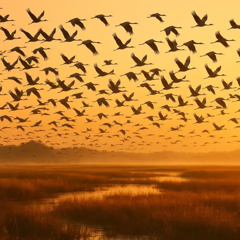 Vast Flock of Migratory Birds Takes Flight