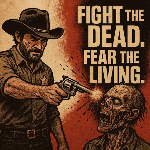Sheriff in a Cowboy Hat Shoots a Decaying Zombie