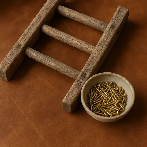 Brass Nails for the Cabinet Are Kept in a Ceramic