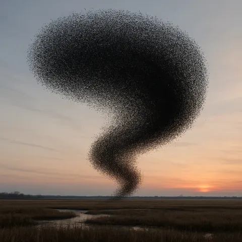 Massive Flock of Countless Tiny Starlings Forms