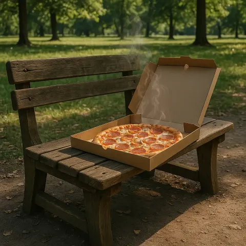 Park Scene Featuring a Wooden Bench