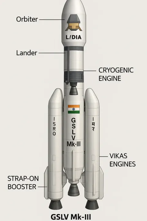 Illustration of the GSLV MK-III Rocket with Labeled Stages Including