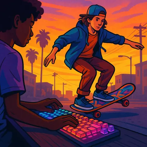 Amidst the Warm Hues of a Sunset-lit Cityscape
