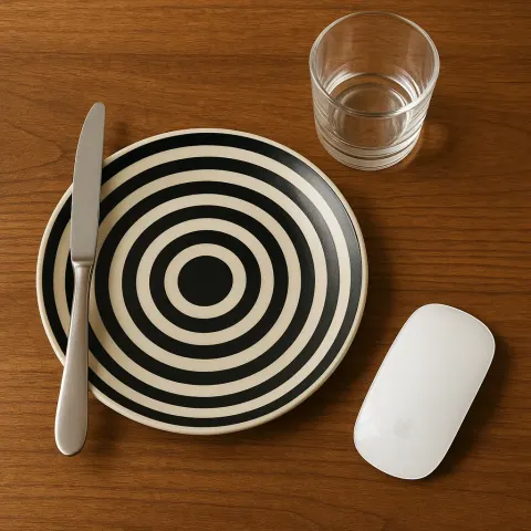 Striped-patterned Plate with a Knife