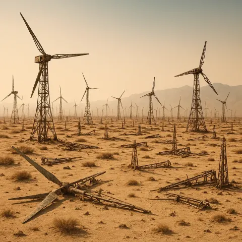 Countless Skeletal Remains of Abandoned Wind Turbines Dot a Desolate