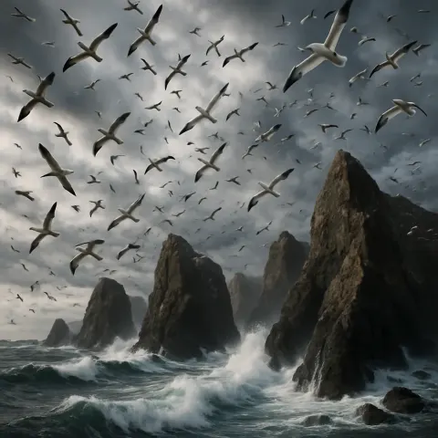 Immense Flock of Seabirds Wheels and Dives
