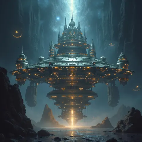 Majestic Fantasy Space Station Among Celestial Beings