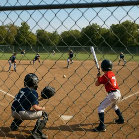 Youth Baseball Game Is Taking Place on a Dirt Field